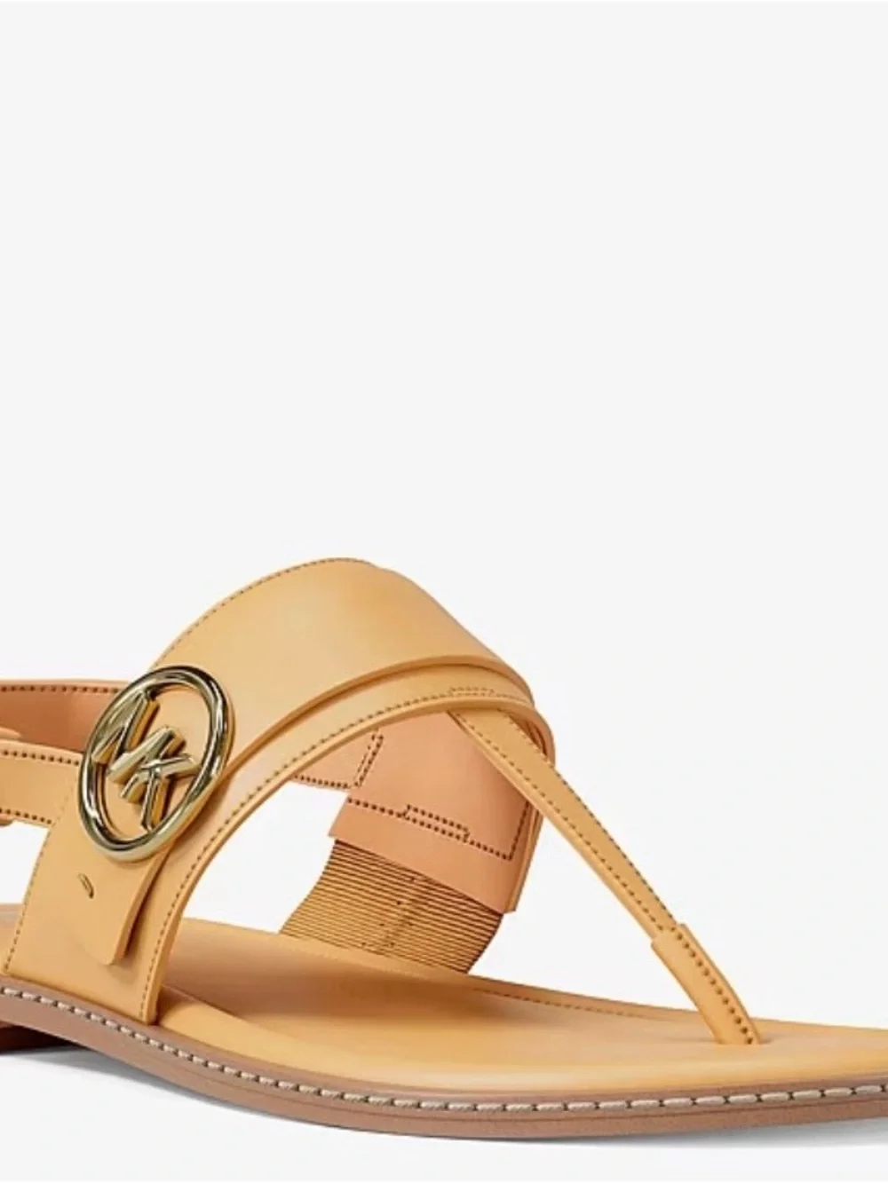 Michael Kors Carmen Thong Sandals Honeywheat Gold MK Emblem Size 8 New In Box